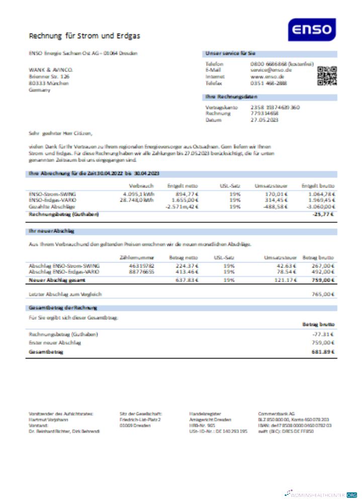 Download ENSO electricity utility business bill SCR Photoshop template
